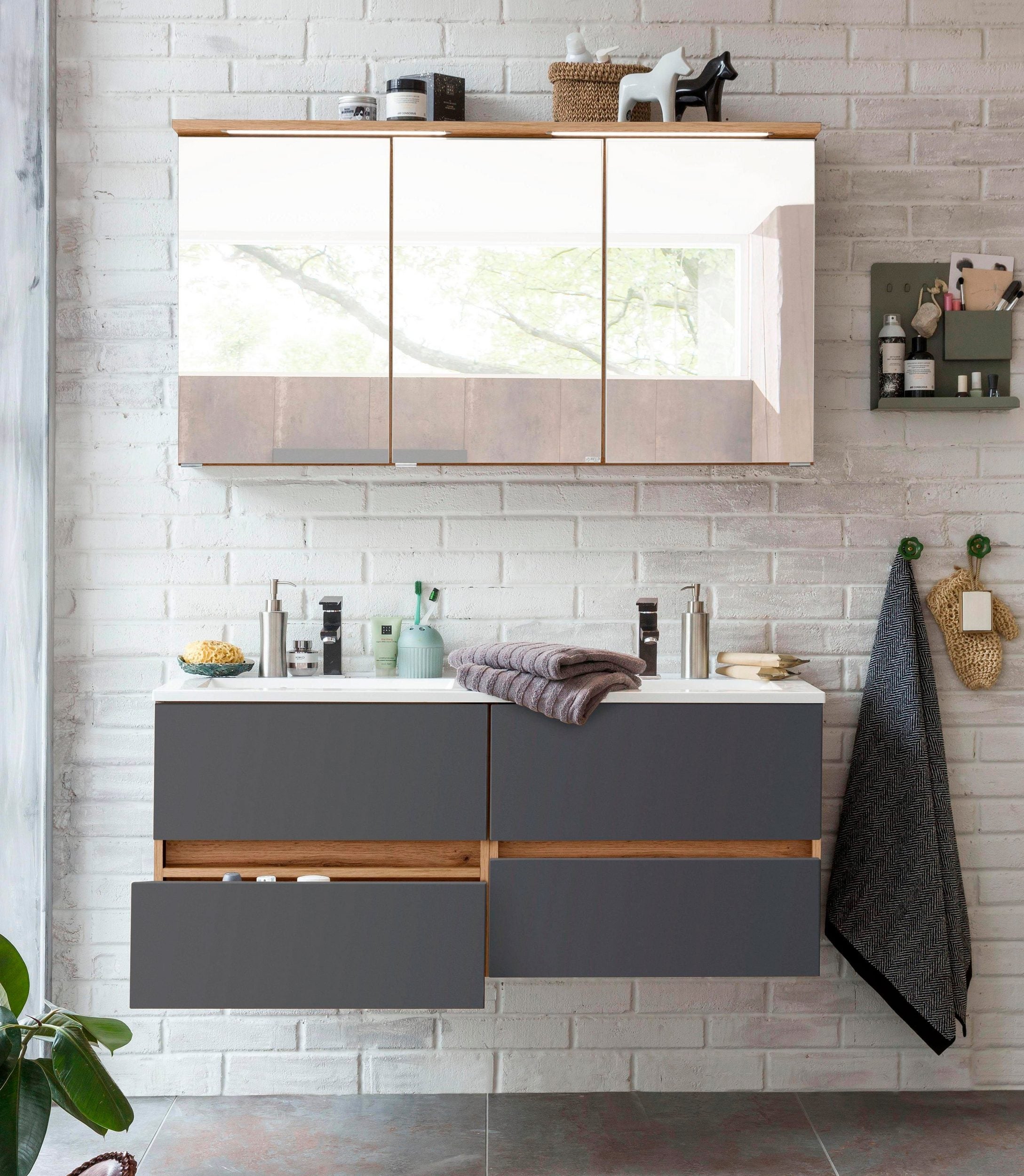 Badezimmermöbel Set – Waschtisch + Spiegelschrank (120 cm