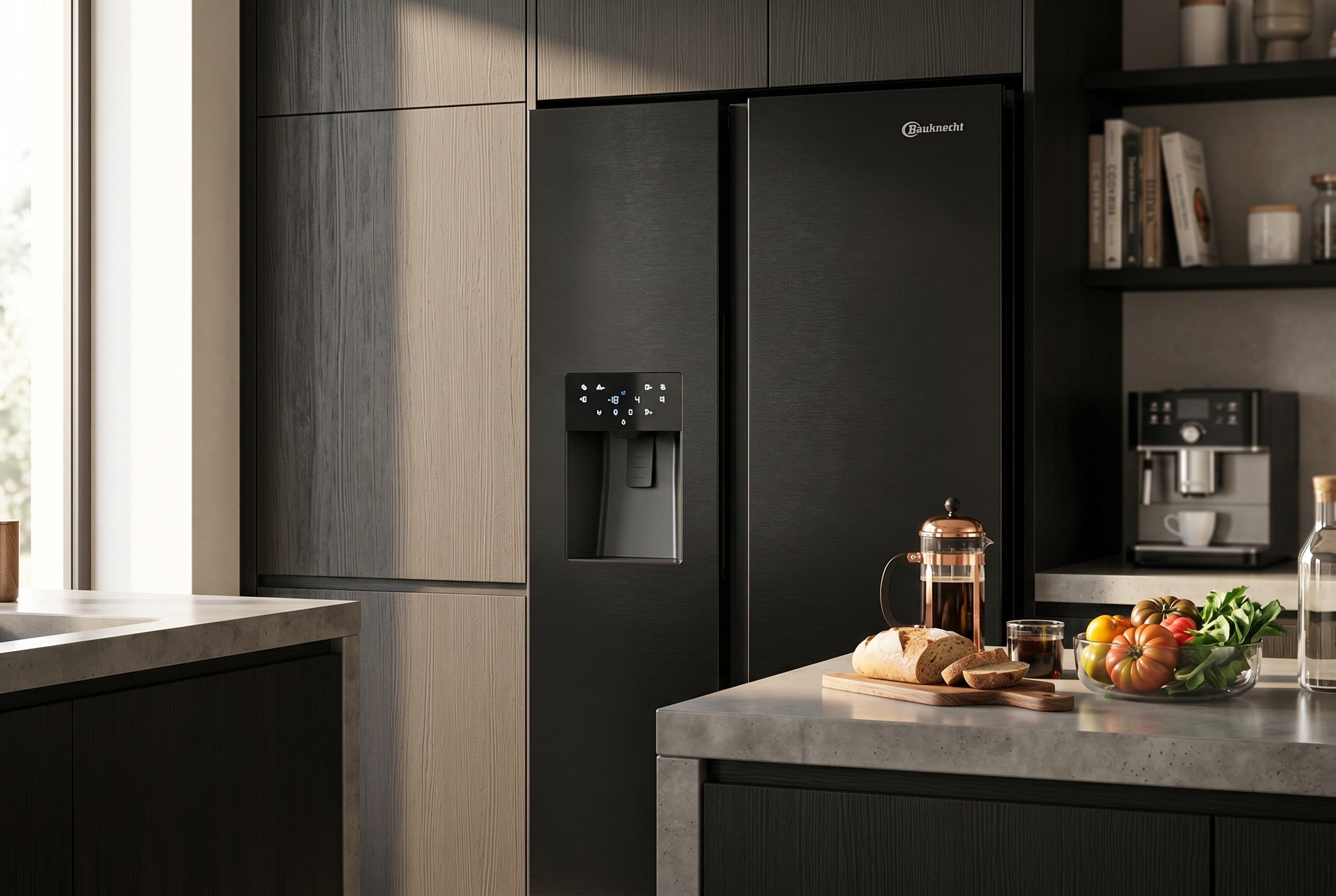 BAUKNECHT Side-by-Side Kühlschrank 578L Schwarz | NoFrost | Wasser- & Eiswürfelspender | Neu | Simo Möbel