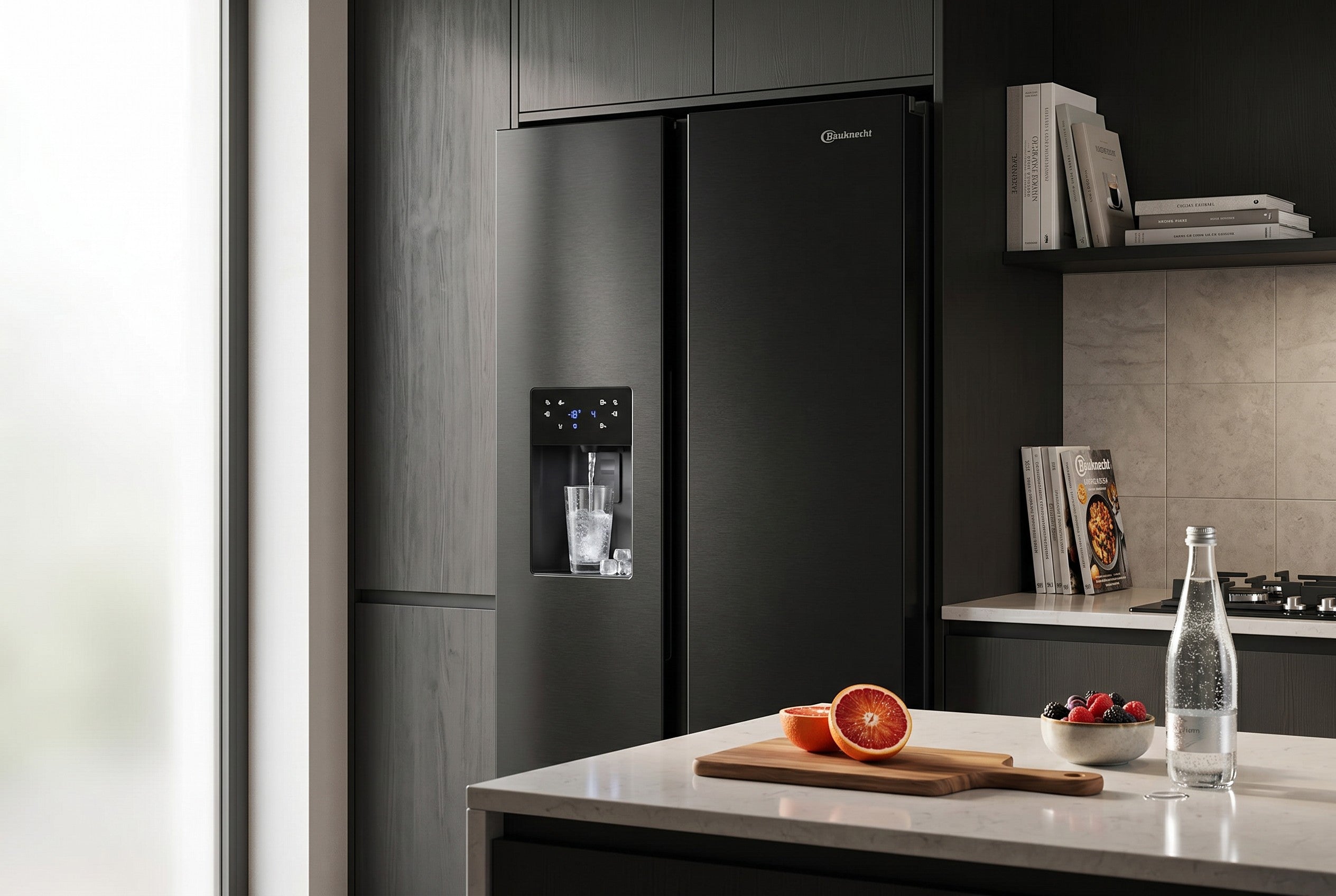 BAUKNECHT Side-by-Side Kühlschrank 578L Schwarz | NoFrost | Wasser- & Eiswürfelspender | Neu | Simo Möbel