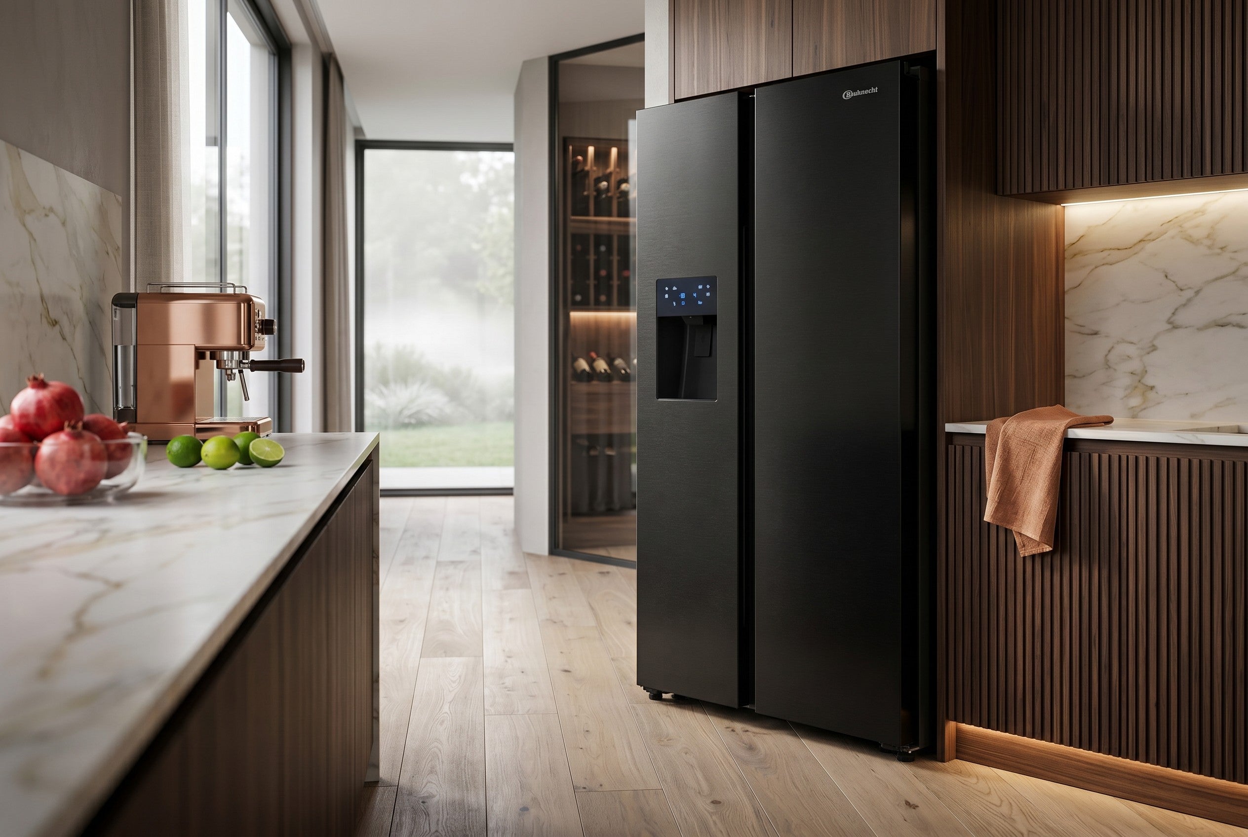 BAUKNECHT Side-by-Side Kühlschrank 578L Schwarz | NoFrost | Wasser- & Eiswürfelspender | Neu | Simo Möbel