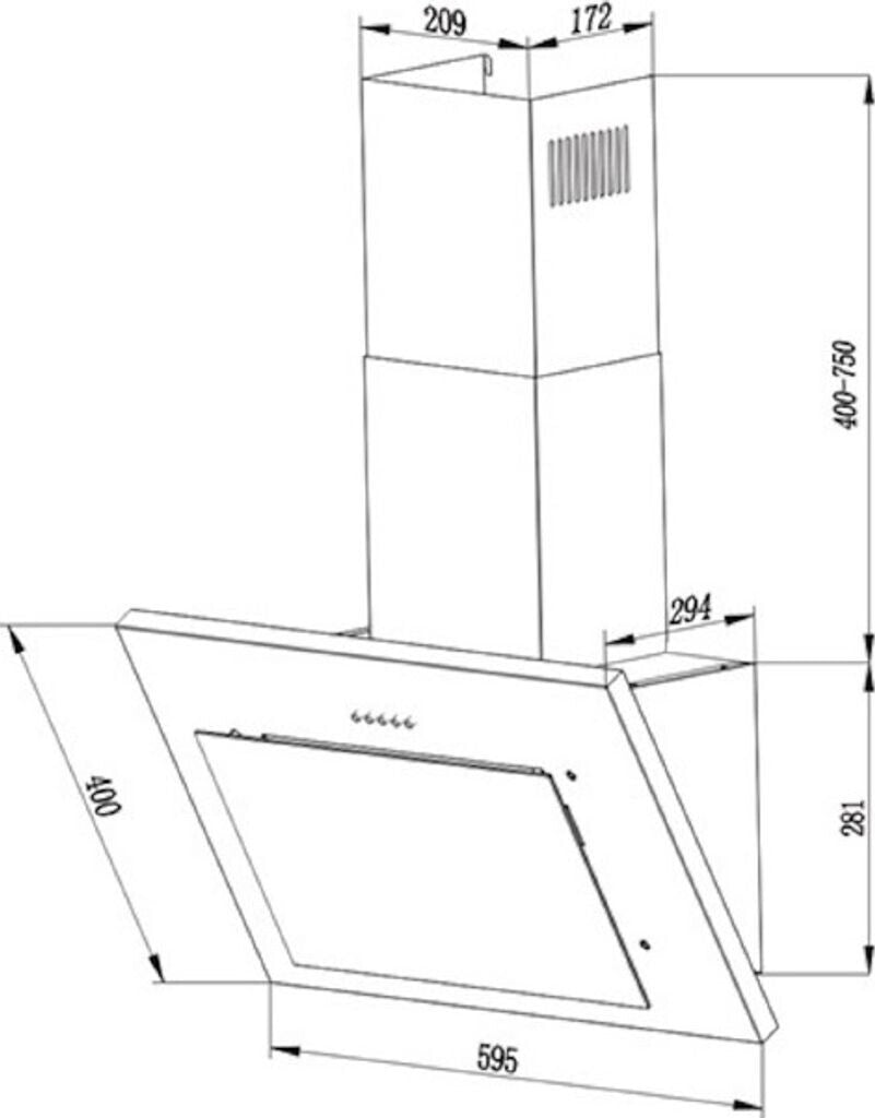 PKM S28-60 BBPY Kopffreihaube, 60 cm breit, 365 m³/h, LED Beleuchtung, 5 Drucktasten, Glas Schwarz, Dunstabzugshaube