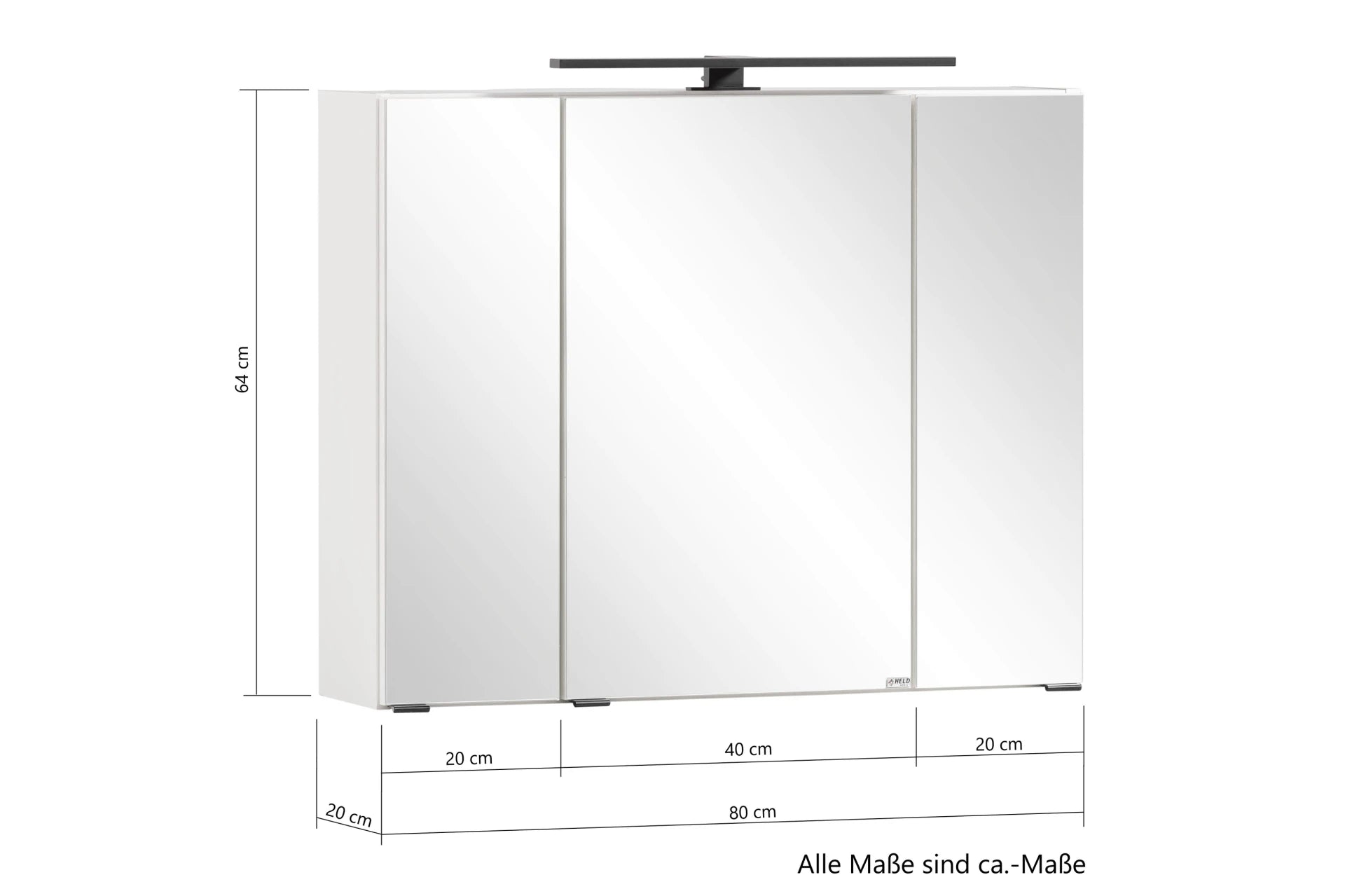 Spiegelschrank Luna 80 cm weiß mit LED – 3 Spiegeltüren