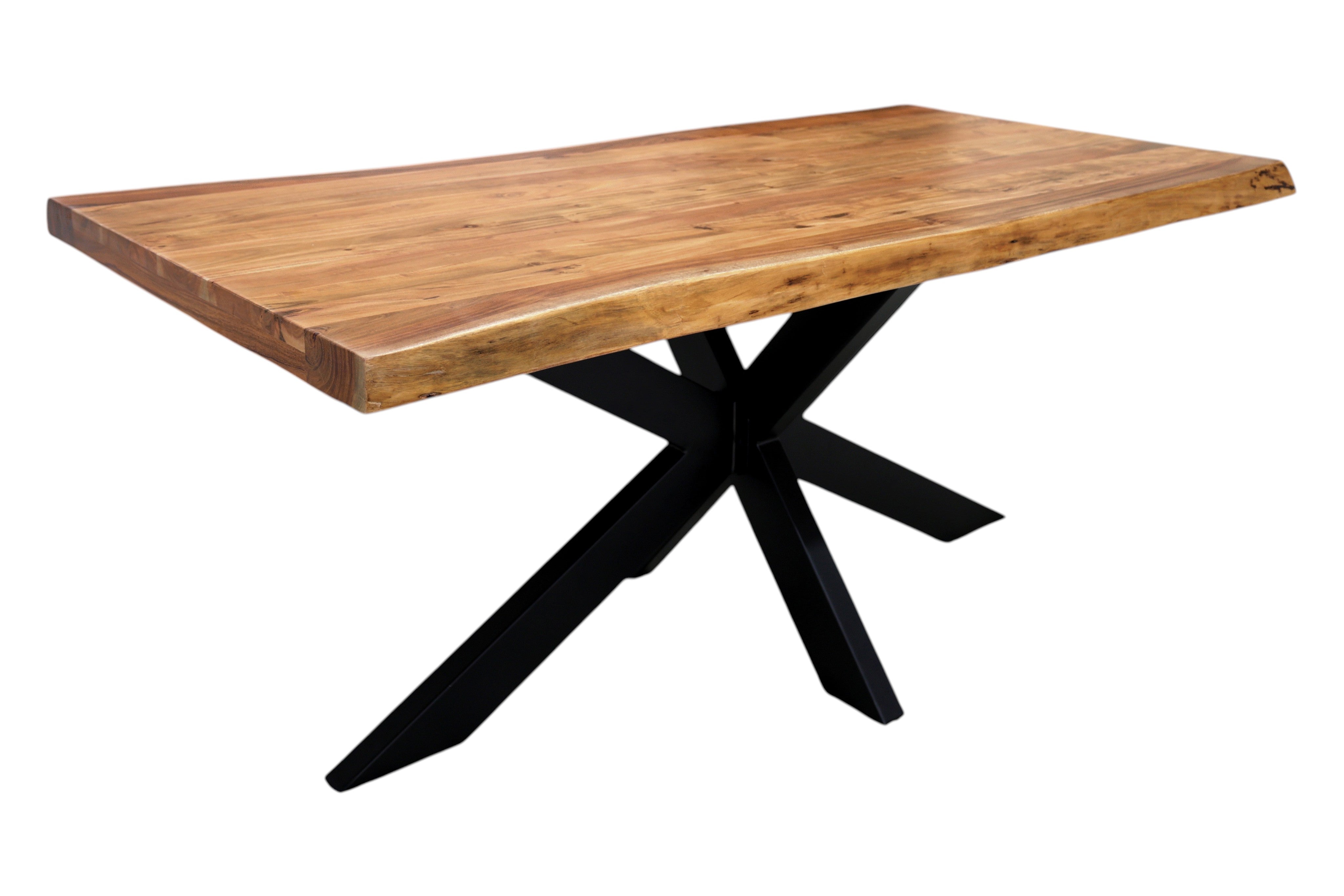 Design Esstisch Baumkante Akazie Massivholz mit Spider Gestell – Unikat