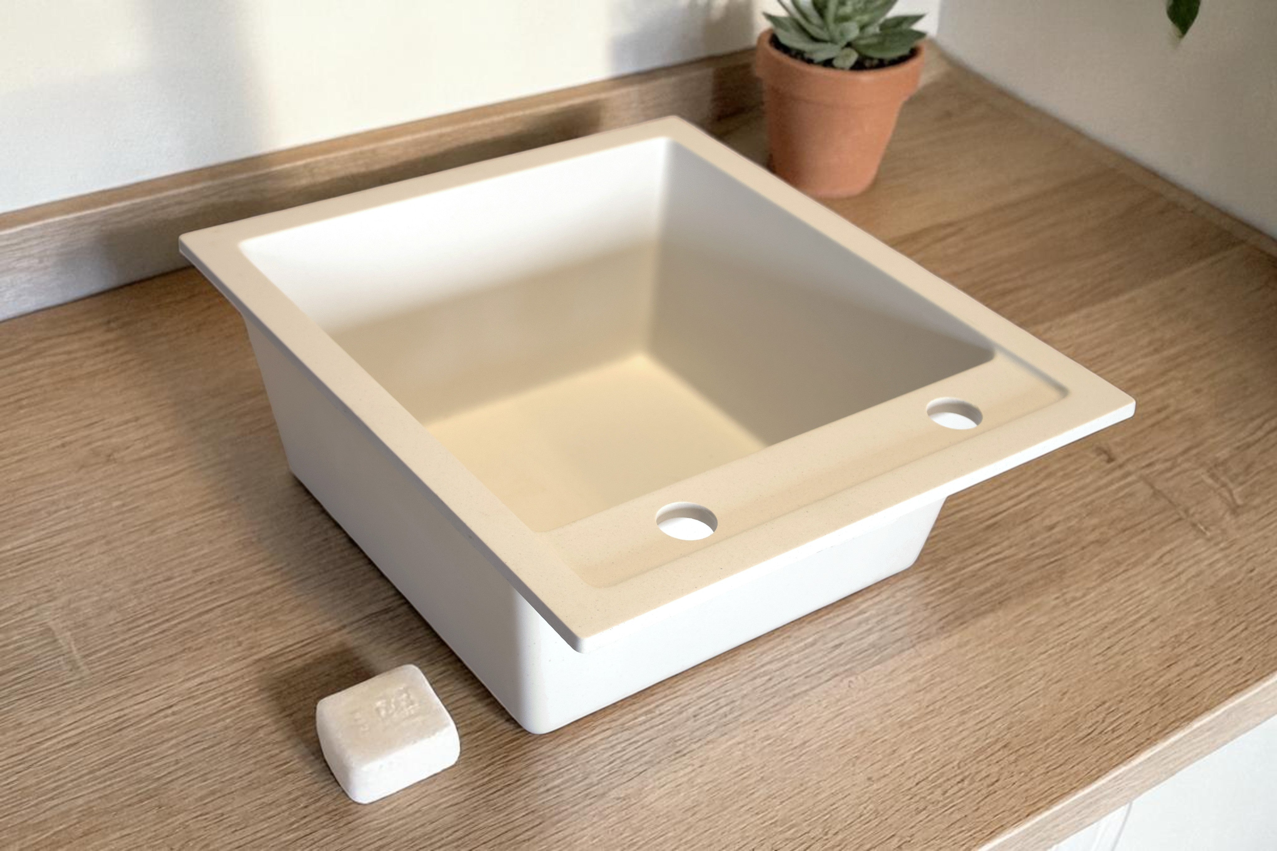 Granit-Spülbecken 51x45 in Weiß – Modern, robust &amp; funktional