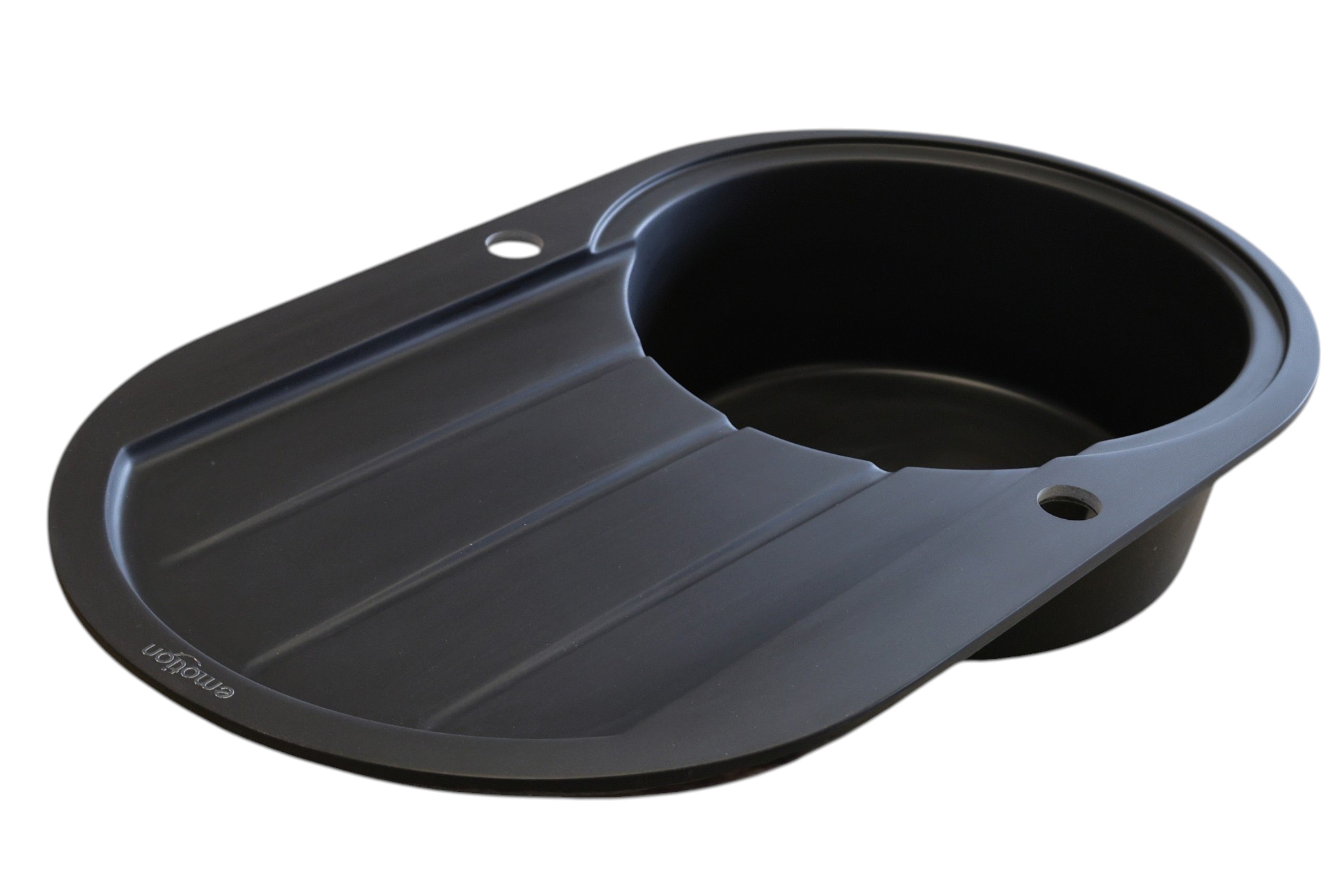 Granitspüle 86×50 cm Schwarz – Wendbar, mit Abtropffläche & Überl